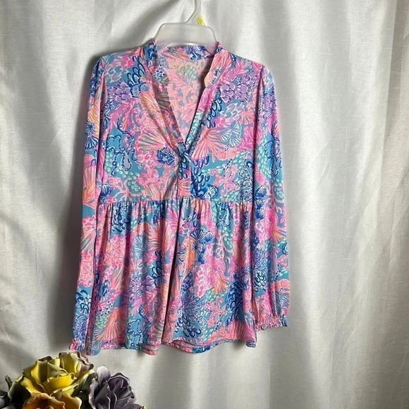 Lilly Pulitzer WIONA top XS,ocean scene,colorful all over print,coastal,EC - Picture 3 of 11